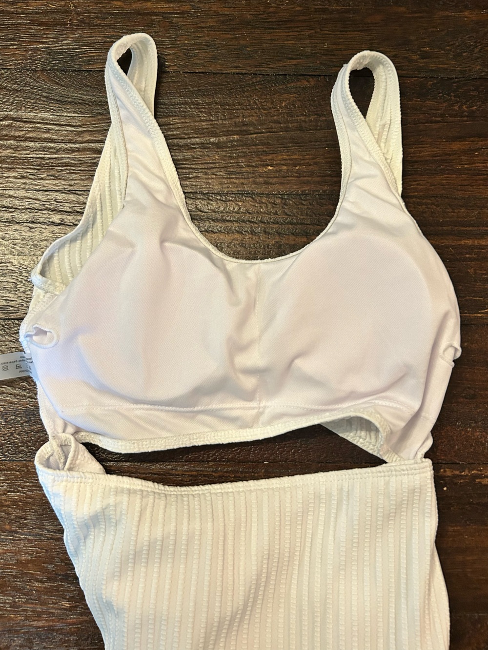 Women's White Crinkle High-Cut One Piece - Scoop Neck Textured Bathing Suit - Picture 3 of 4